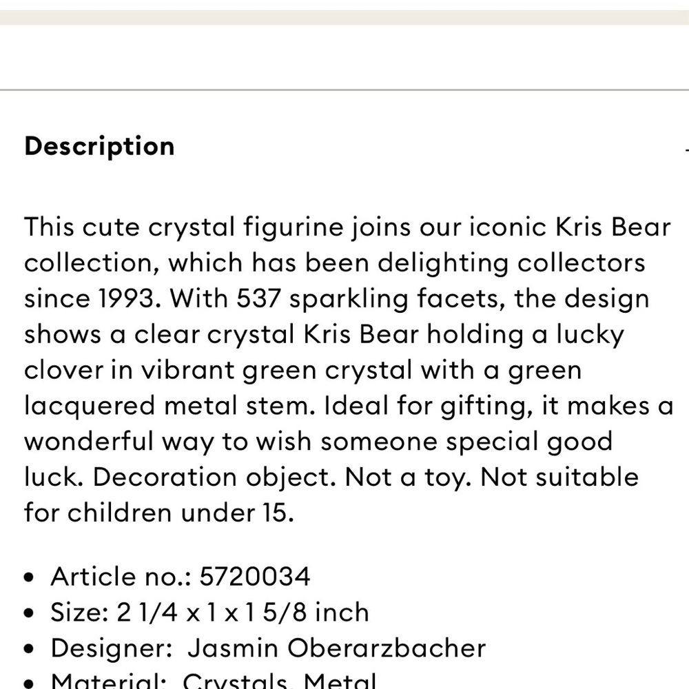 Swarovski Clear Crystal Kris Bear with Green Four-Leaf Clover Lucky Charm - Picture 2 of 9